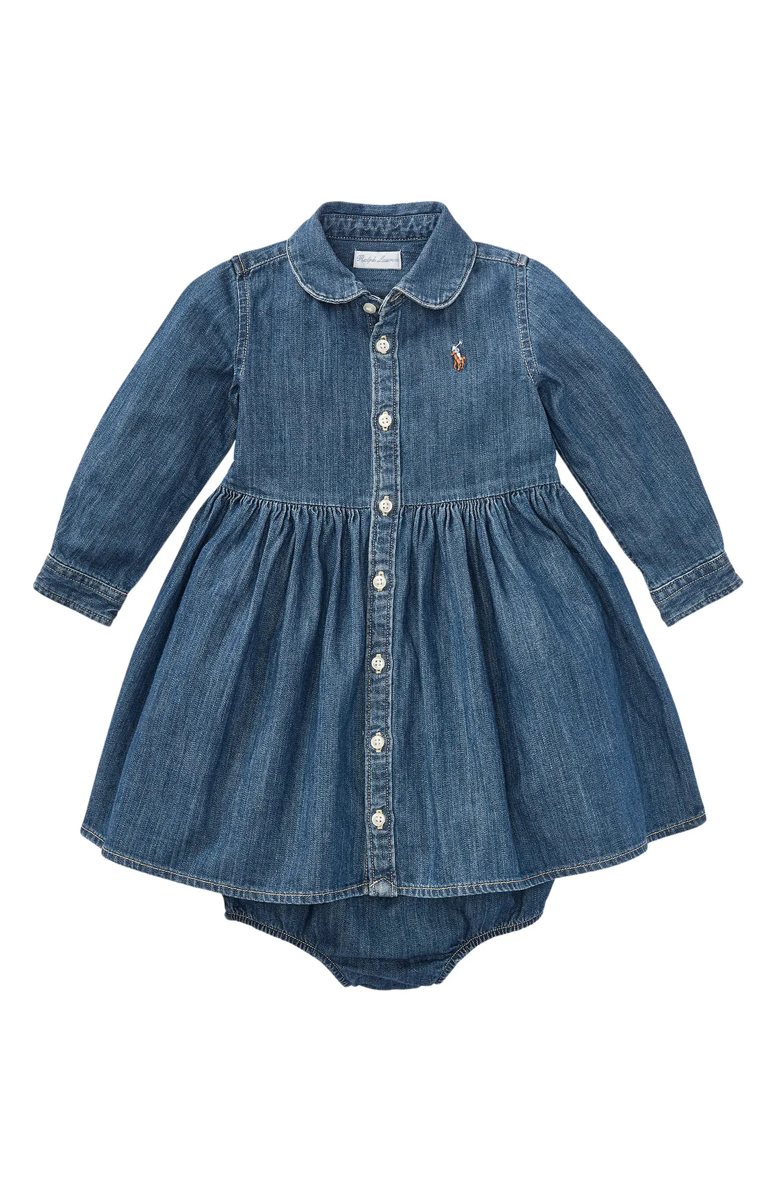 Ralph Lauren Long Sleeve Denim Shirtdress & Bloomers | Nordstrom | Nordstrom