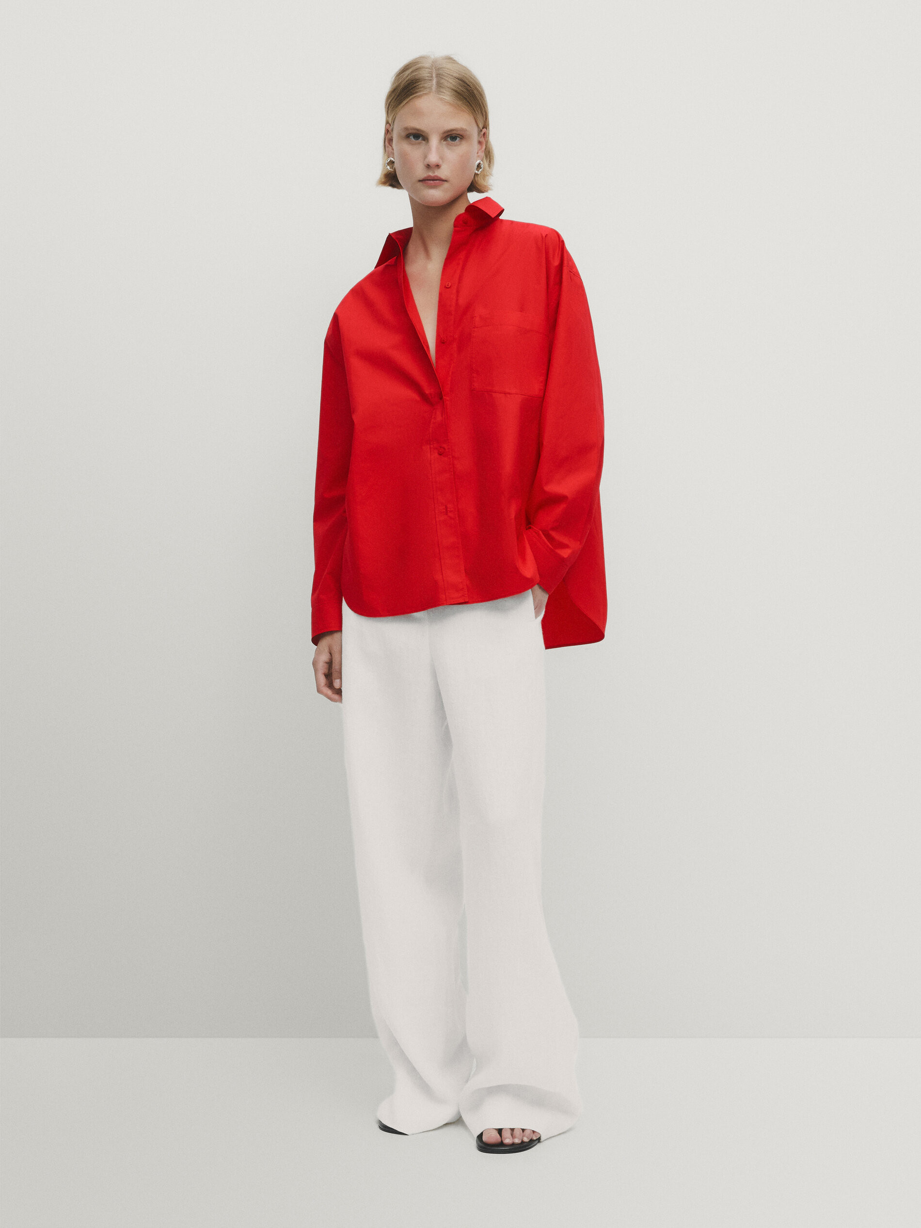 100% cotton poplin shirt with pocket | Massimo Dutti UK