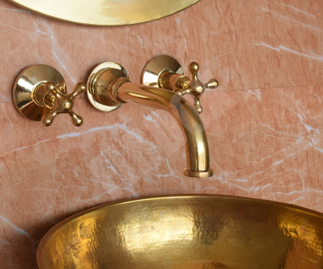 Brass Wall Mounted Tub Filler - Wall Mount Bathroom Faucet - Unlacquered Brass | Etsy (US)