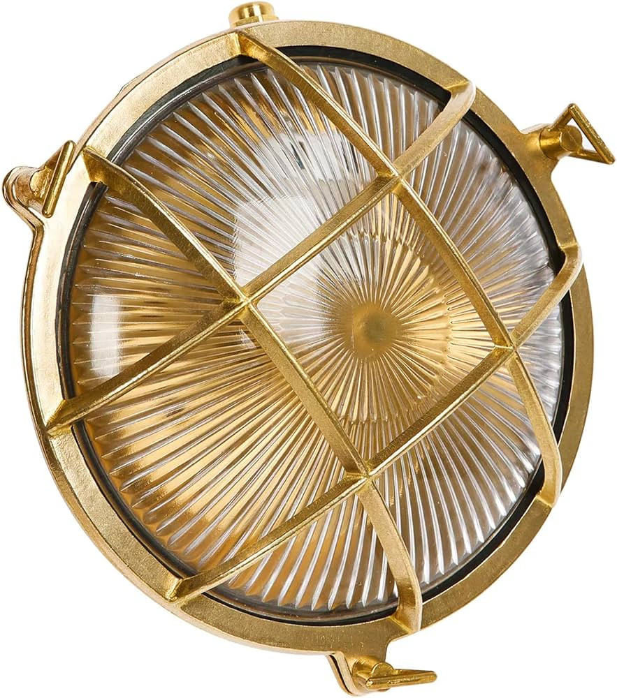 Sunluck Brass Bulkhead Light,Grid Round Nautical Wall Light,Lampshade,Ceiling Mount Lighting,Bras... | Amazon (US)