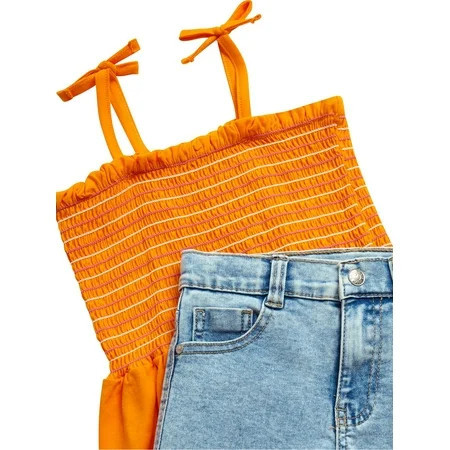 Jessica Simpson Girls' Smocked Tank Top and Denim Shorts Set, 2-Piece,Size 4-6X | Walmart (US)