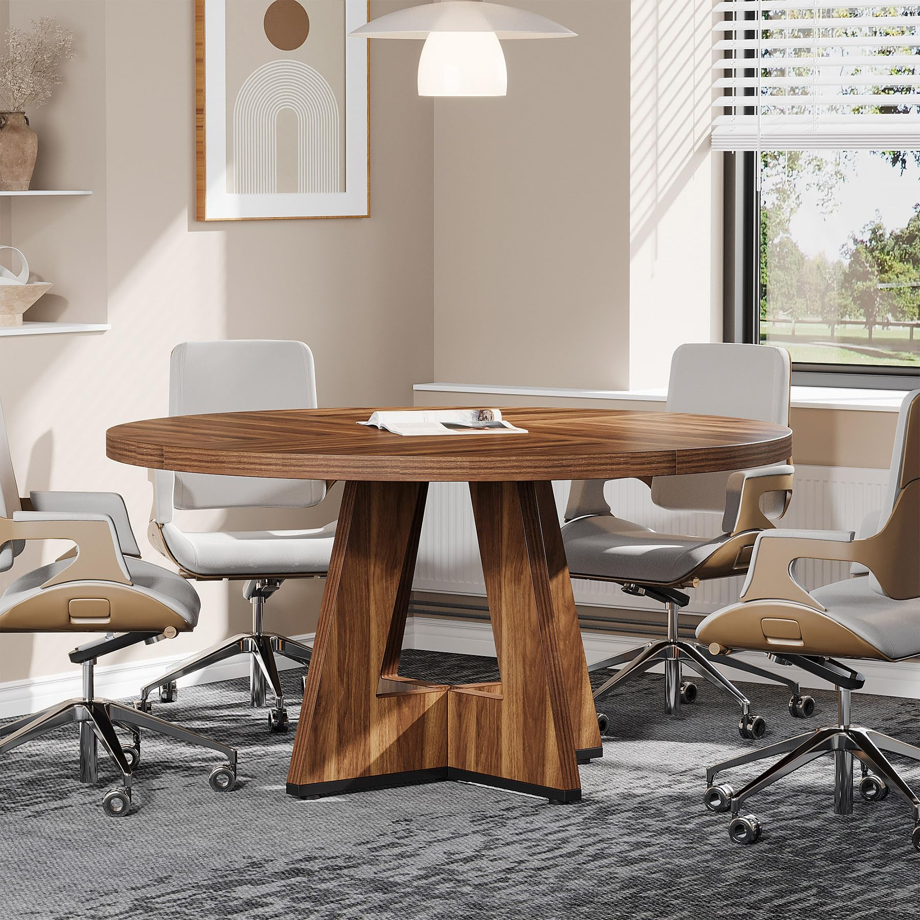 Tribesigns 47-Inch Round Conference Table for 4-6, Wooden Meeting Room Table with Thicken Tableto... | Amazon (US)