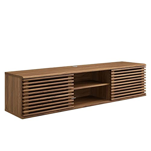 Modway Render 60" Mid-Century Modern Wall Mount Media Console TV Stand, 60 Inch, Walnut | Amazon (US)