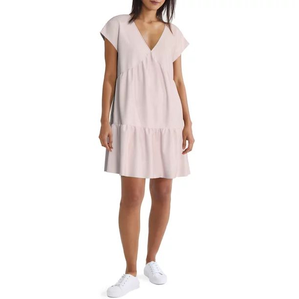 Time and Tru Women's V-Neck Tiered Dress | Walmart (US)