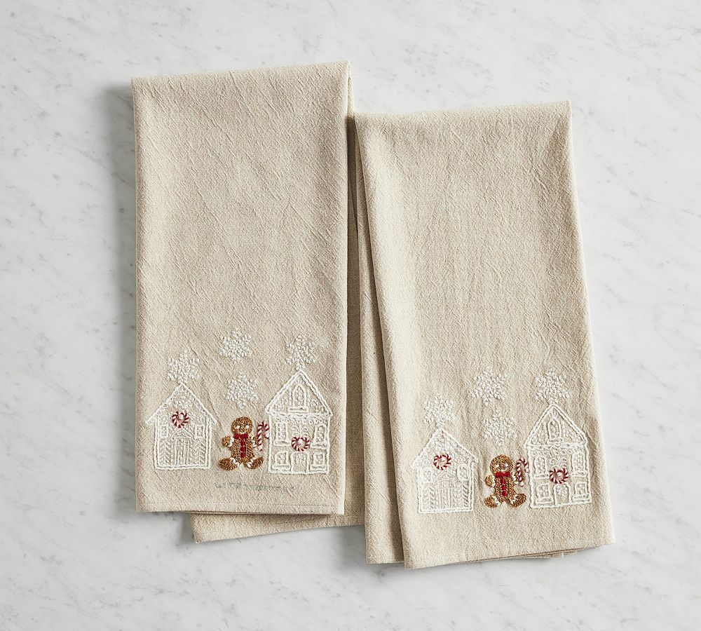 Gingerbread Village Embroidered Tea Towels - Set of 2 | Pottery Barn (US)