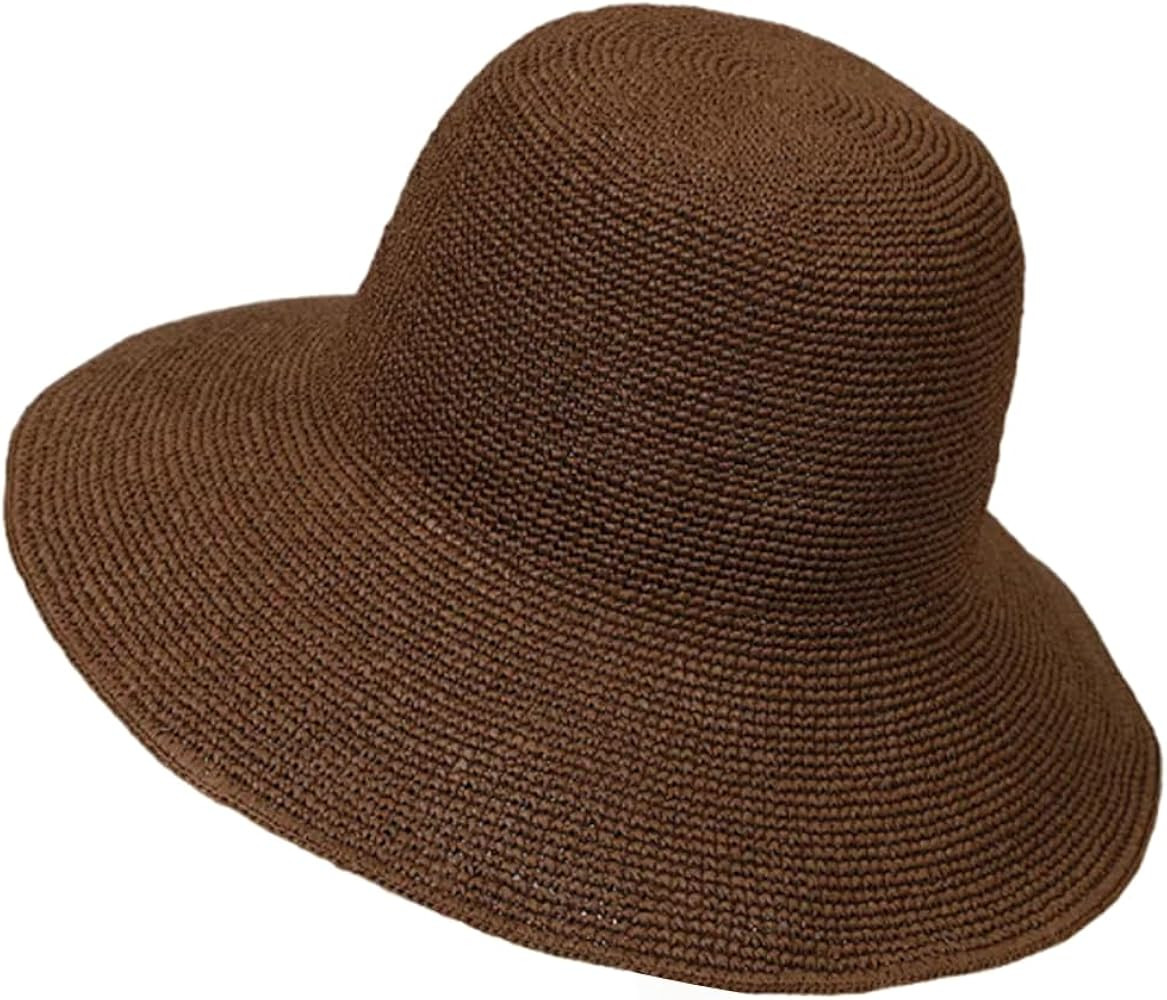 Women Straw Sun Hat Summer Beach Hats Foldable Floppy Cap Wide Brim Bucket Hat Solid Handmade Sun... | Amazon (US)