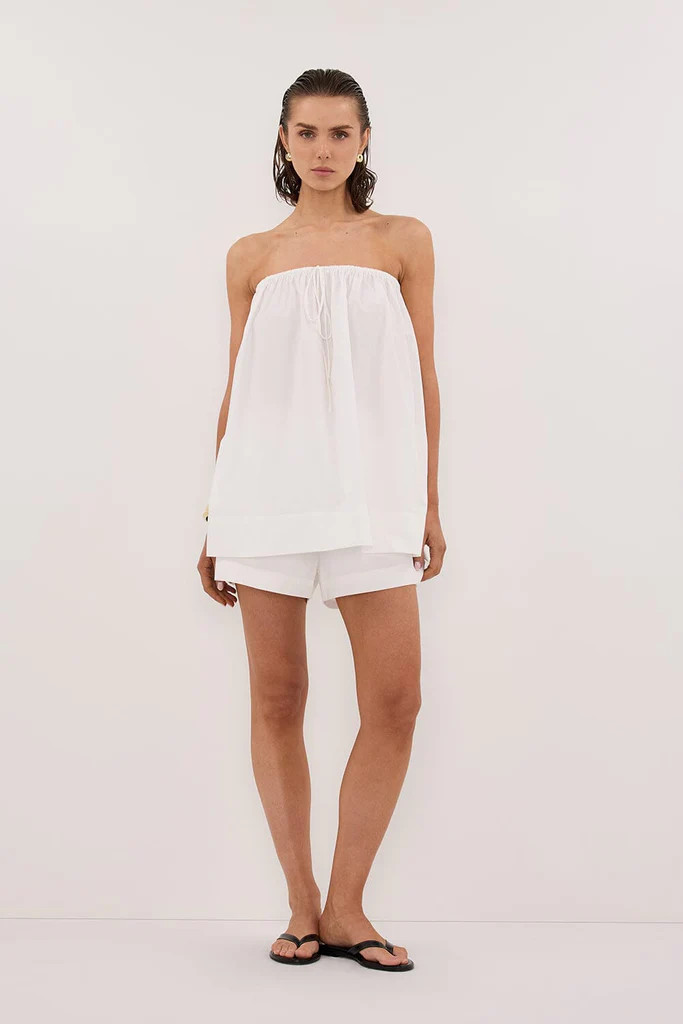 SOMMER WHITE STRAPLESS POPLIN TOP | DISSH