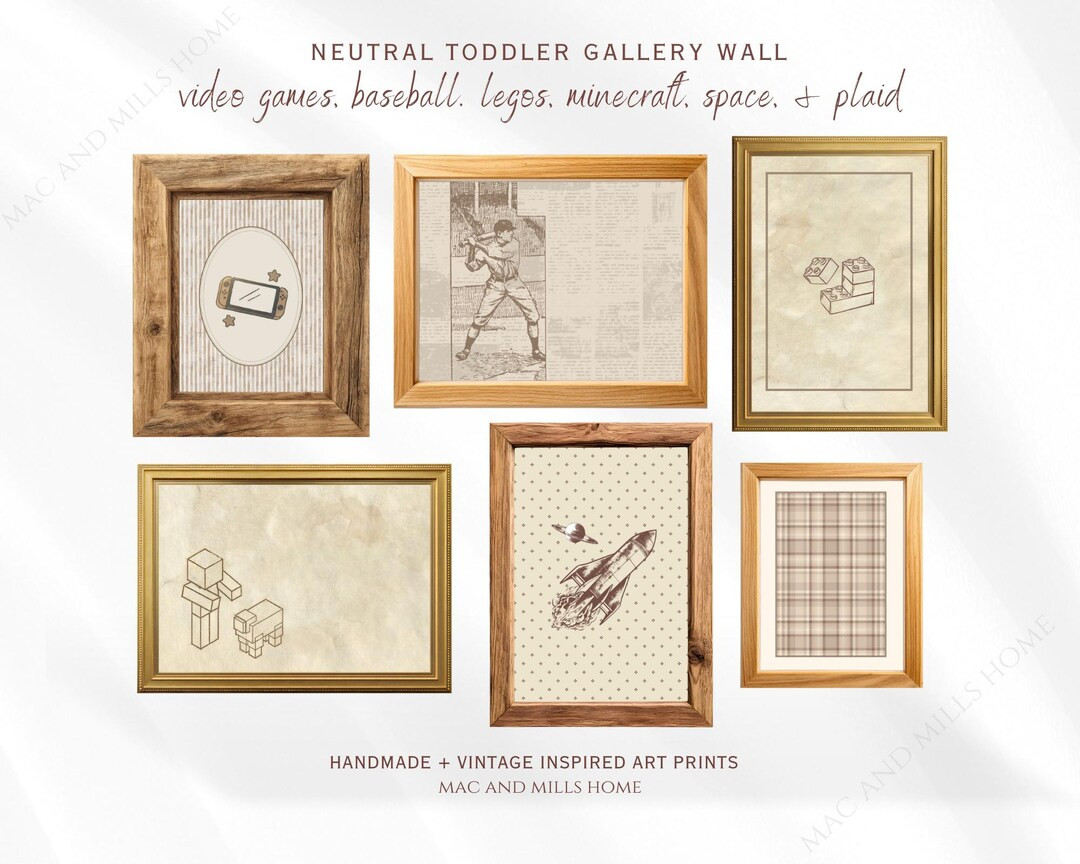 Vintage Toddler Boy Wall Art Set | Baseball & Retro Video Game Prints | Striped Nursery Decor | P... | Etsy (US)