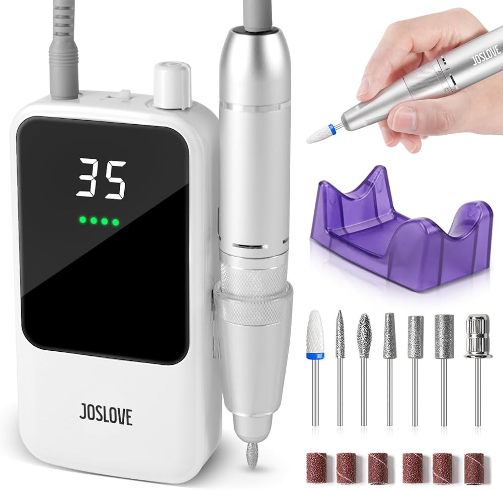 JOSLOVE Electric Nail Drill Machine, 35000RPM Professional Efile Nail Drill Kit, Rechargeable Ele... | Amazon (US)