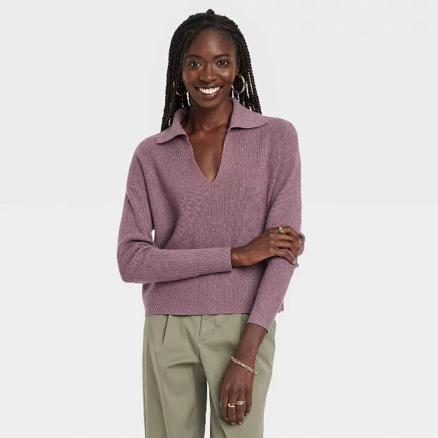 Women's Collared Polo Ribbed Pullover Sweater - A New Day™ | Target