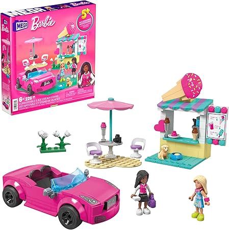 Barbie MEGA Car Building Toys Playset, Convertible & Ice Cream Stand With 225 Pieces, 2 Micro-Dol... | Amazon (US)