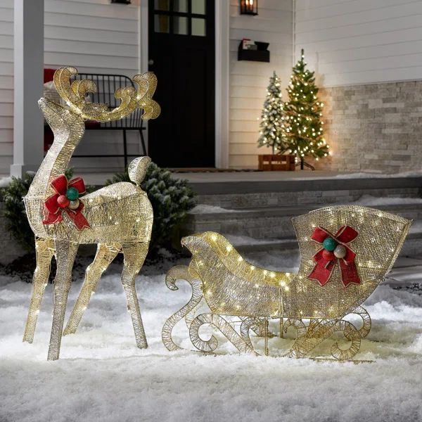 Reindeer Pulling Sleigh Lighted Display | Wayfair North America