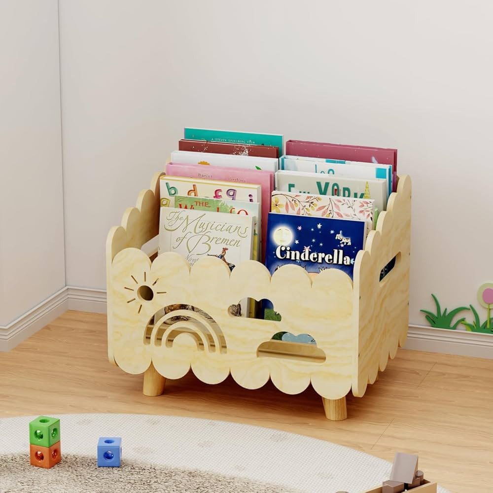 Wood Kids Bookshelf, Montessori Bookshelf, With 2 Adjustable Dividers, Suitable Kids Rooms, Nurse... | Amazon (US)