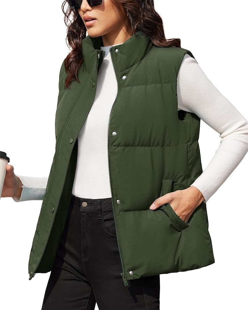 MAGCOMSEN Women's Puffer Down Vest Oversized Zip Up Outerwear Lightweight Winter Padded Gilet Jac... | Amazon (US)