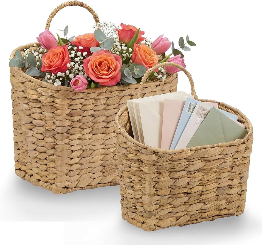 Set of 2 Wicker Hanging Basket for Organizing, Front Door, Mail, Flowers - Woven Wall Baskets for... | Amazon (US)