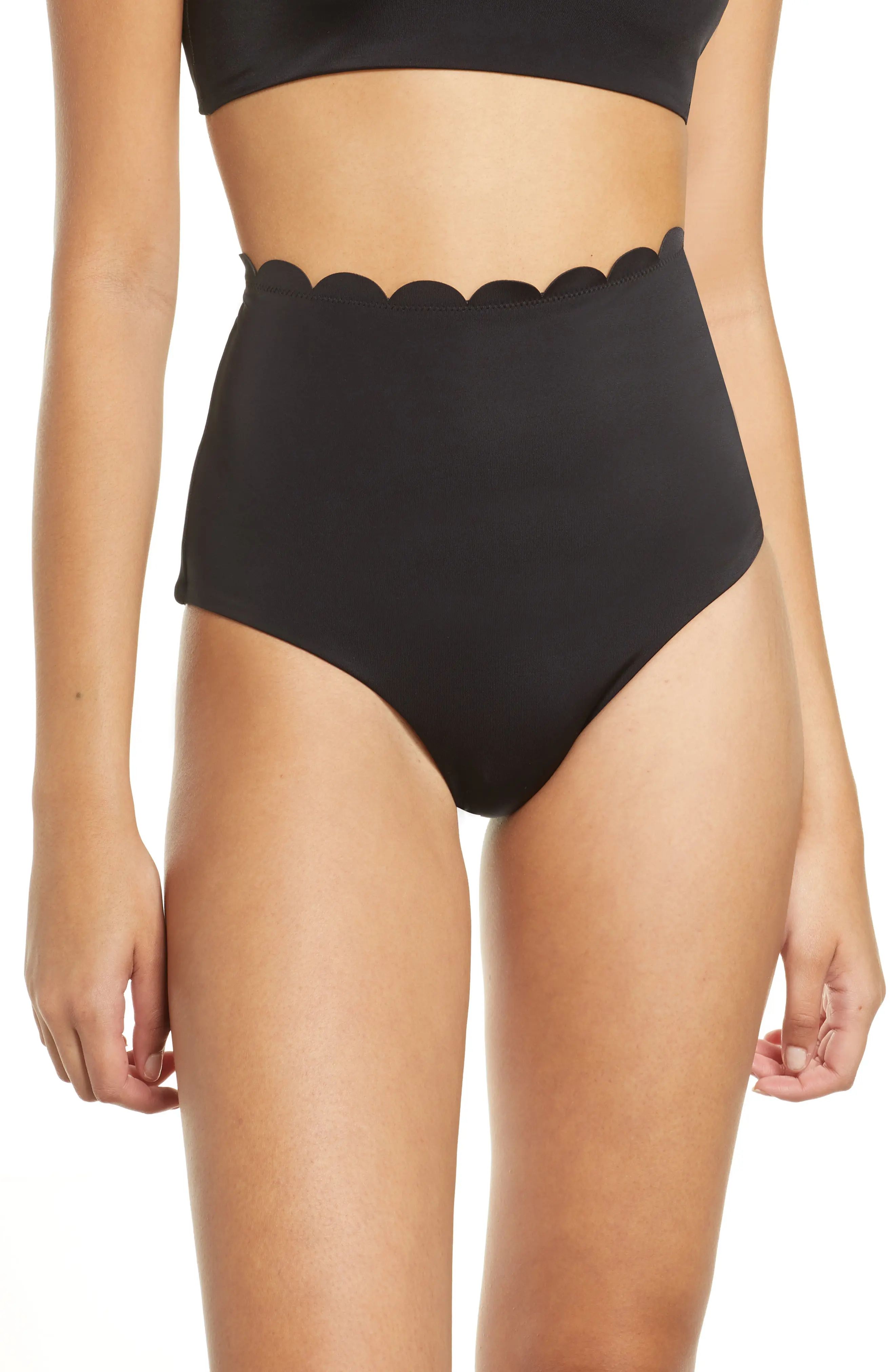 Women's Chelsea28 Scallop High Waist Bikini Bottoms, Size XX-Small - Black | Nordstrom