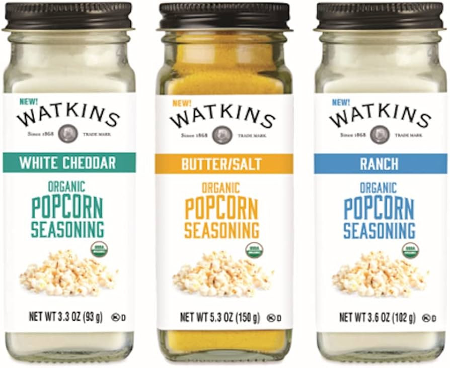 Watkins Popcorn Seasoning Multi-Flavor Variety Pack, 3-Pack (1 White Cheddar 3.3 oz., 1 Butter/Sa... | Amazon (US)