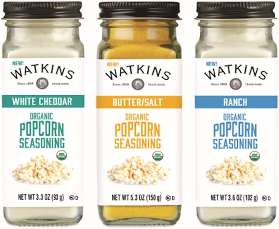 Watkins Popcorn Seasoning Multi-Flavor Variety Pack, 3-Pack (1 White Cheddar 3.3 oz., 1 Butter/Sa... | Amazon (US)