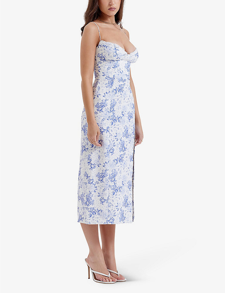 Charlotte floral-print fitted-corset stretch-woven midi dress | Selfridges