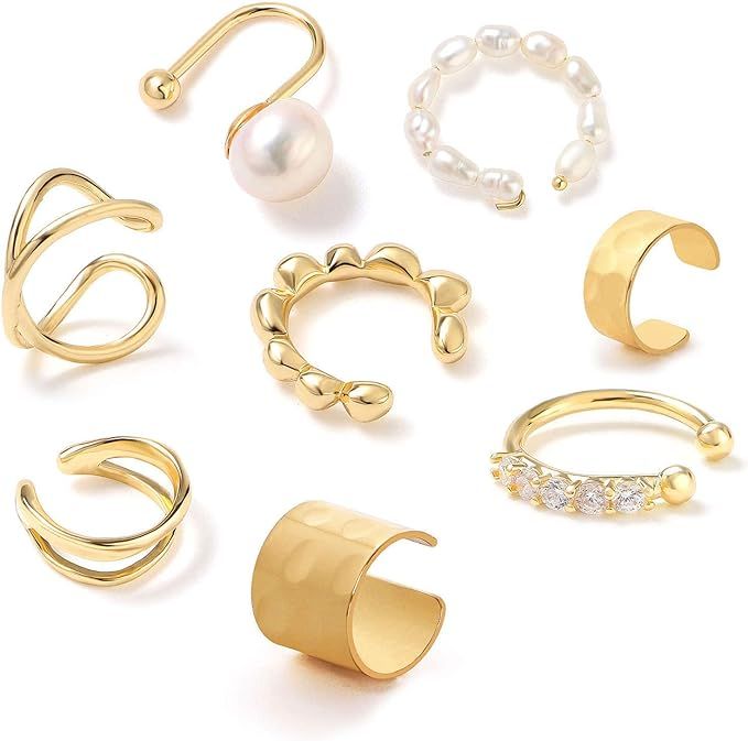 Amazon.com: 8Pcs Ear Cuffs for Non-Pierced Ears Gold Ear Cuff Earrings for Women Cartilage Hoop C... | Amazon (US)