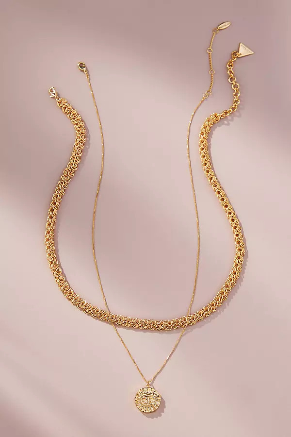 Layered Coin & Braided Chain Necklaces, Set of 2 By By Anthropologie in Gold | Anthropologie (US)