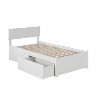 Orlando White Twin Platform Bed with Flat Panel Foot Board and 2 Urban Bed Drawers | The Home Depot