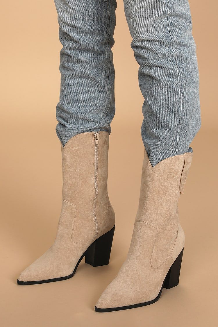 Levii Light Nude Suede Mid-Calf Pointed-Toe Boots | Lulus (US)