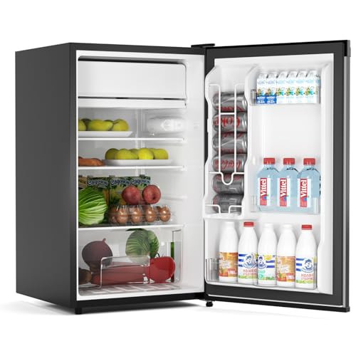 PeacefulHues 4.3 Cu.ft Mini Fridge with Freezer, Compact Refrigerator for Bedroom Office Dorm RV, Single Door Adjustable Temperature, Removable Shelves & Crisper Drawer | Amazon (US)