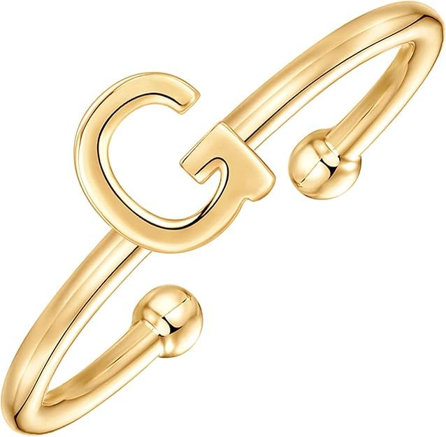 PAVOI 14K Gold Plated Initial Adjustable Ring | Womens Initial Ring | Fasion Ring Women | Amazon (US)