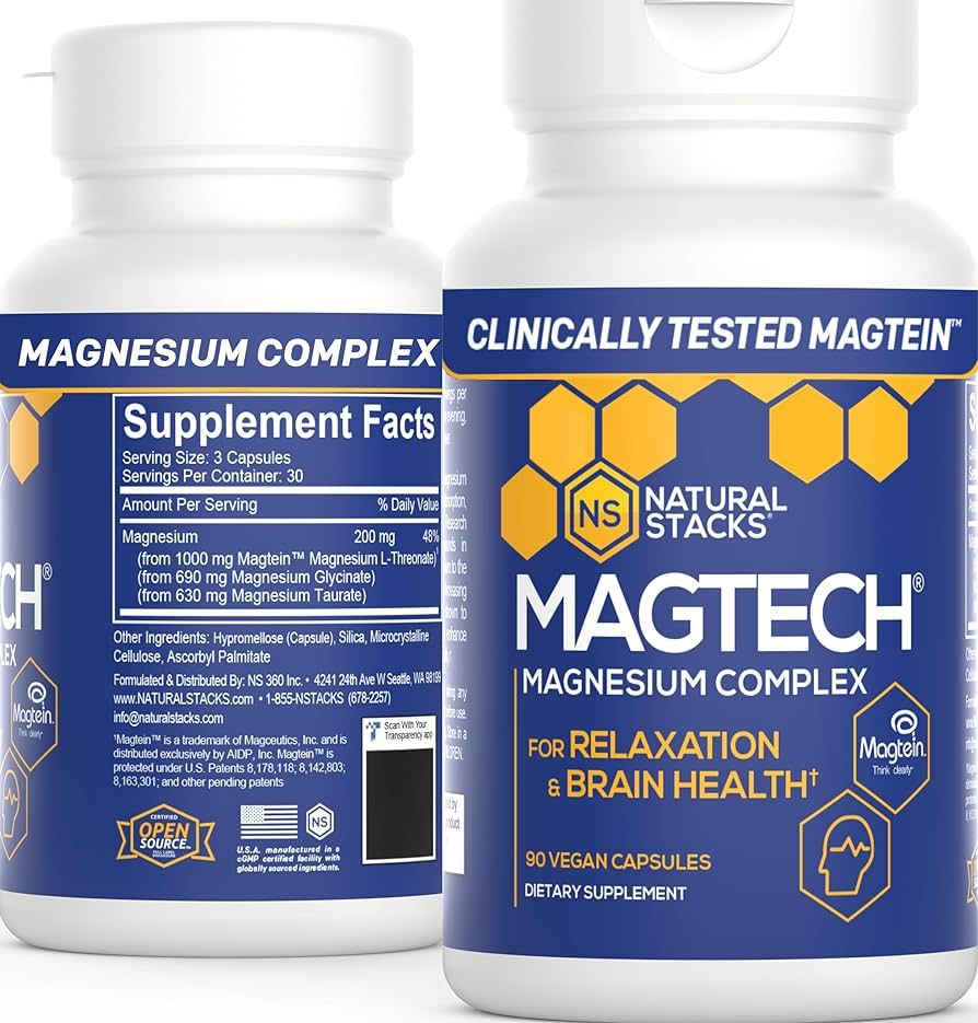 Natural Stacks MagTech Magnesium Supplement - Magtein Magnesium L-Threonate for Memory - Glycinat... | Amazon (US)
