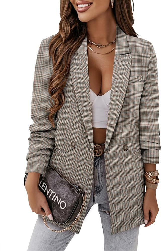 CRAZY GRID Women Business Casual Blazer Jacket Fashion with Lined Work Professional Suit Jacket | Amazon (US)