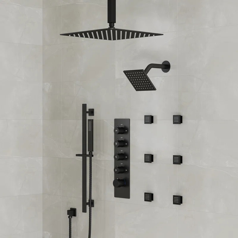 DualJetSpa 15-Spray Patterns 16" & 6" Dual Shower Head, Shower FaucetSystem with Thermostatic Ro... | Wayfair North America