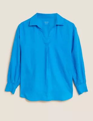 Pure Linen Long Sleeve Popover Blouse | Marks & Spencer (UK)