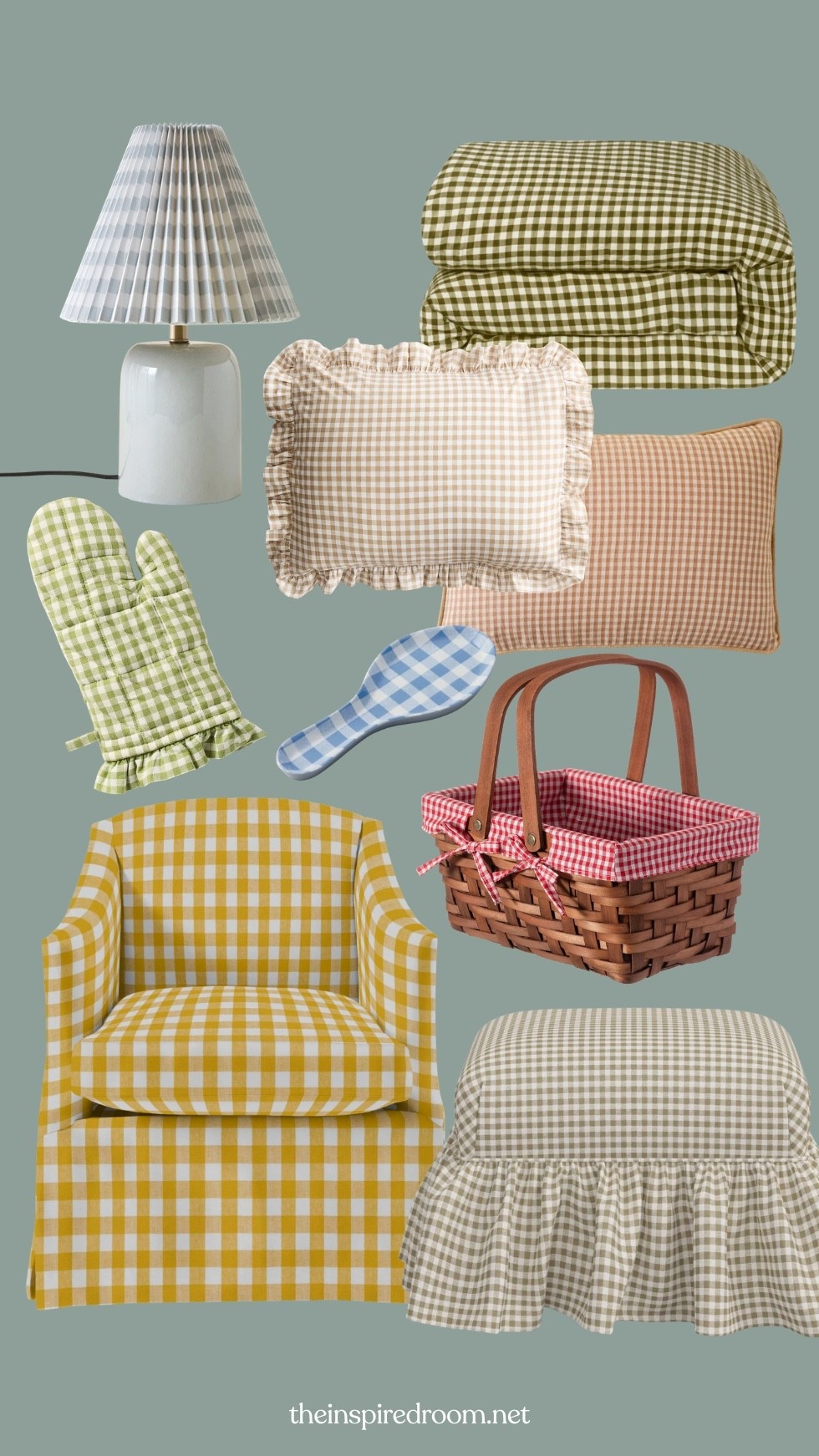 Style crush: gingham. Arm chair, picnic basket, oven mitt, pleated lampshade, pillows, spoon rest, ruffled ottoman, sheets 

#LTKHome #LTKSeasonal #LTKSaleAlert
