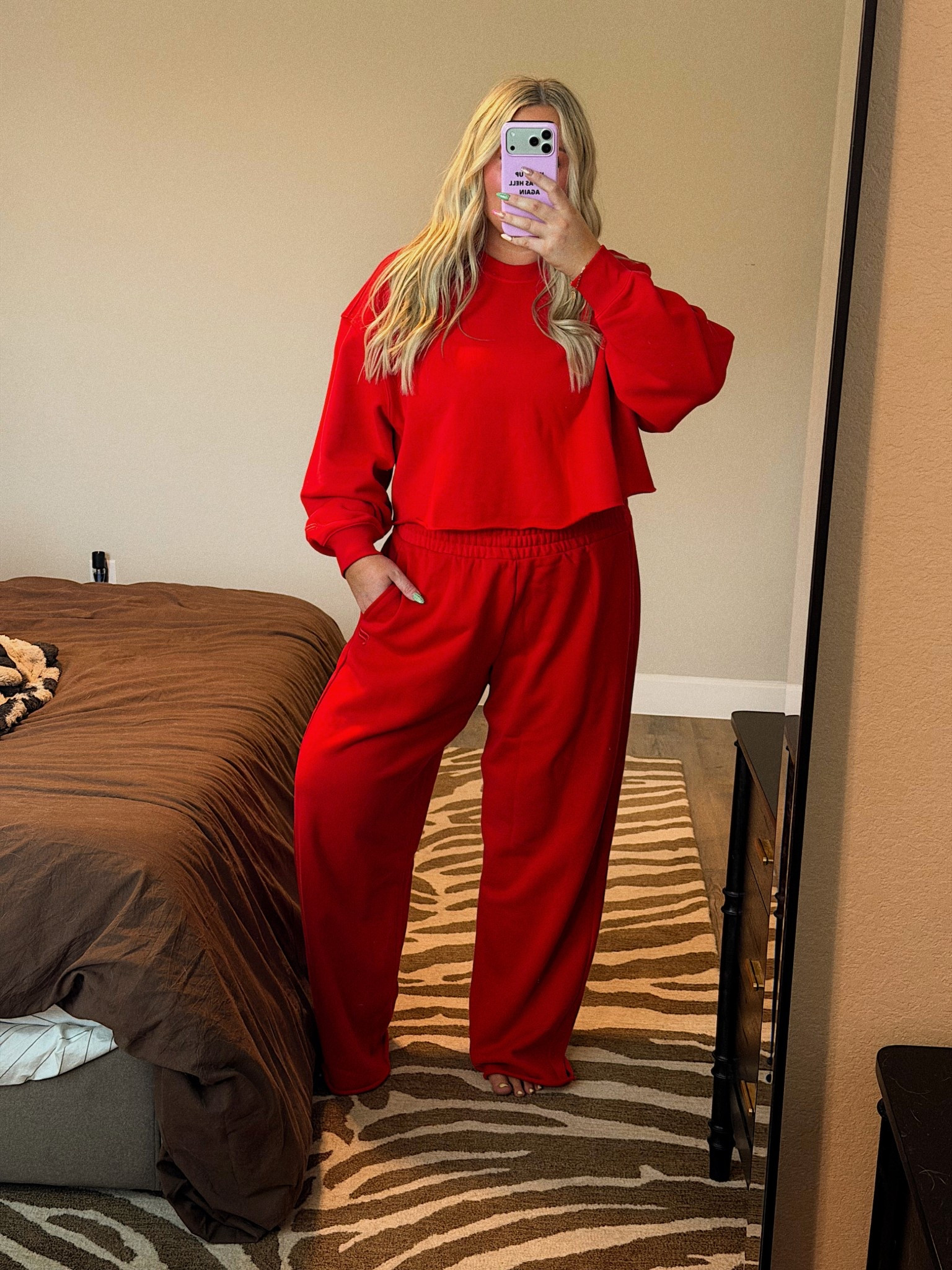 Size 2x in sweat shirt
Size 2x tall in sweat pants
Size xxl/1x in sports bra! 
@Fabletics 

#LTKPlusSize #LTKfitnessgoals #LTKActive