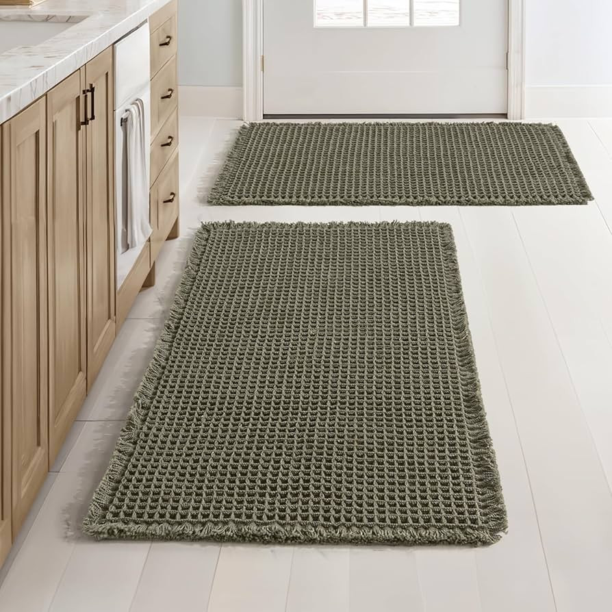 MIULEE Set of 2 Waffle Bathroom Rugs Boho Bath Mat Green 18x30 Inch | Amazon (US)