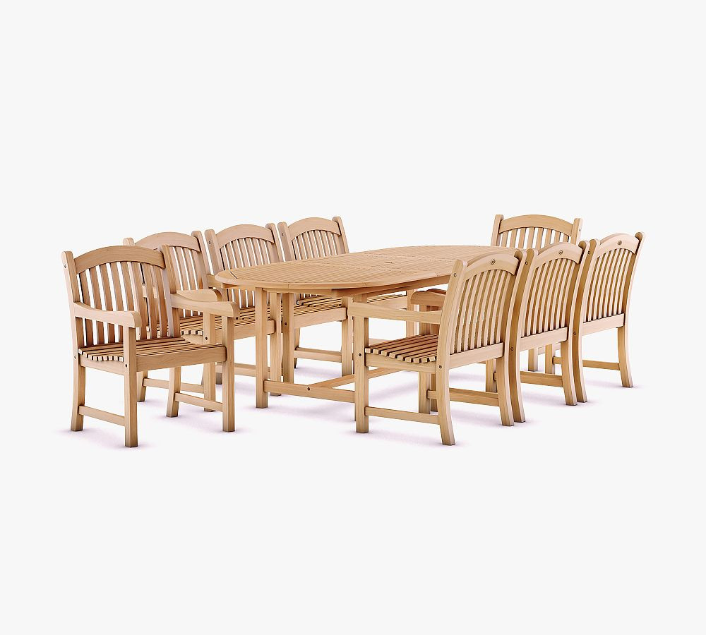 Nassau 9-Piece Teak Oval Table & Placid Teak Dining Armchair Set | Pottery Barn (US)