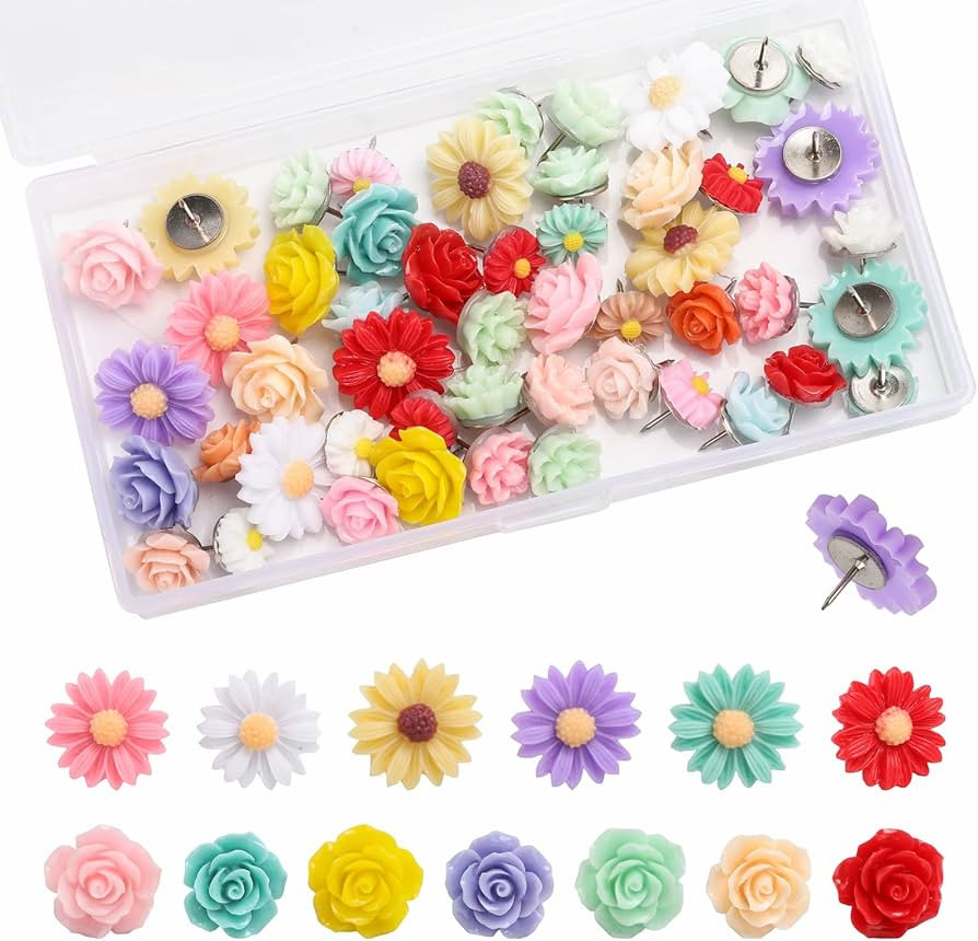 Push Pins 50Pcs Decorative Push Pins Flower Push Pins for CorkBoard Office or Home | Amazon (US)