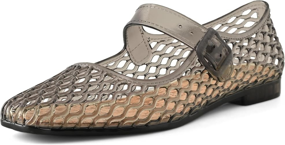 Women's Jelly Flats Clear Mesh Ballet Summer Beach Hollow Dressy Shoes | Amazon (US)