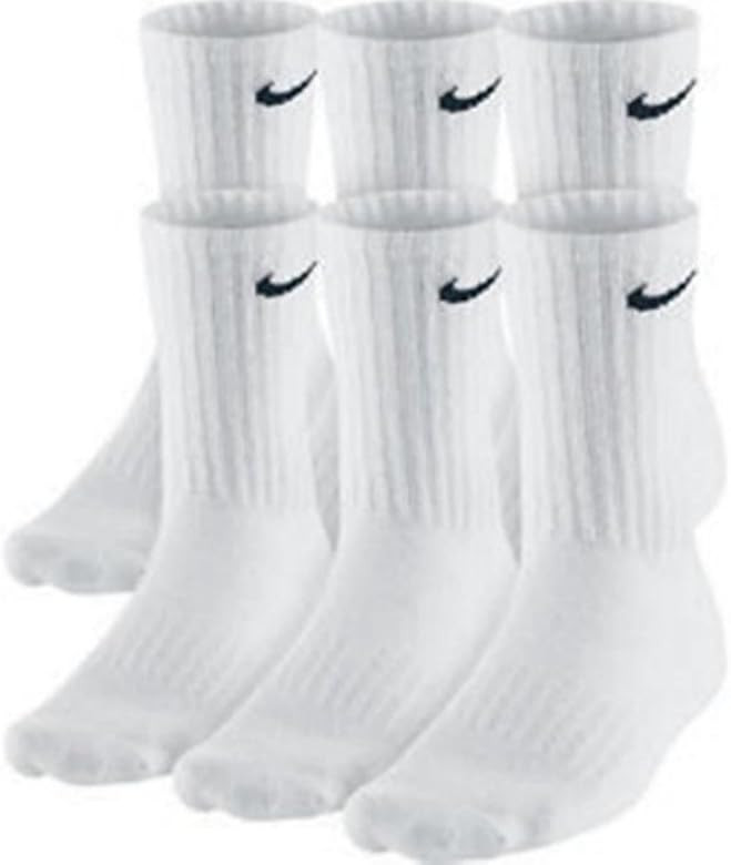 NIKE Dri-Fit Classic Cushioned Crew Socks 6 PAIR White with Black Swoosh Logo) LARGE 8-12 | Amazon (US)