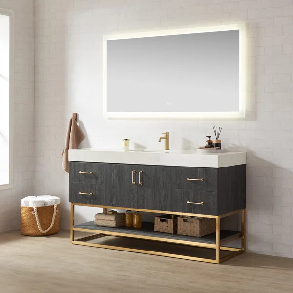 Ahlani 60'' Single Bathroom Vanity with Stone Top with Mirror | Wayfair North America