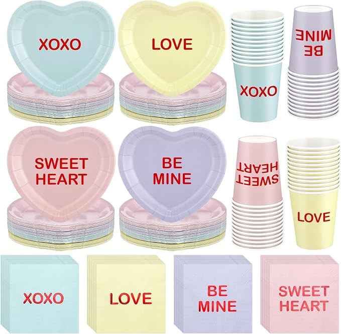 Maxcheck 196 Pcs Valentine's Day Party Supplies Tableware Set Serve 48 Including Valentine Conver... | Amazon (US)