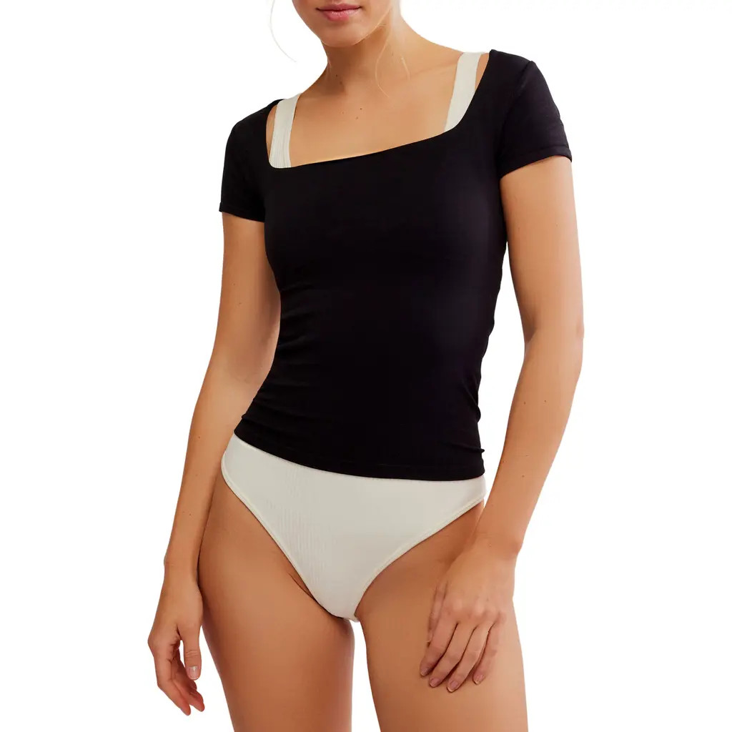 Free People Clean Lines Baby T-Shirt in Black at Nordstrom, Size Medium/large | Nordstrom