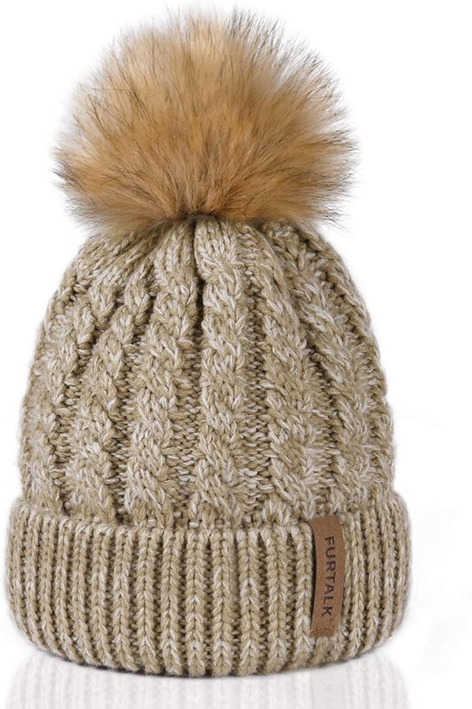 FURTALK Winter Beanie Hat for Women Cotton Lined Faux Fur Pom Pom Hats Womens Warm Thick Knit Sku... | Amazon (US)