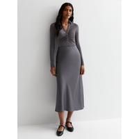 New Look Dark Grey Satin Bias Cut Midaxi Skirt | Very (UK)