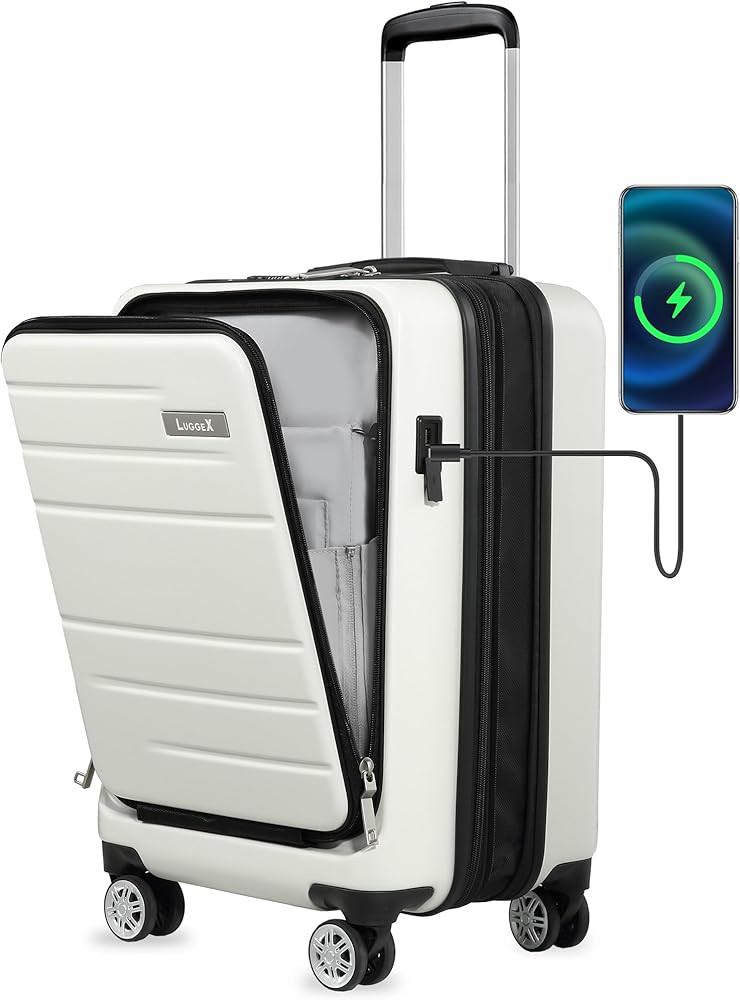 LUGGEX Carry On Luggage with Front Pocket, Expandable Polycarbonate Hard Shell Suitcase with USB ... | Amazon (US)