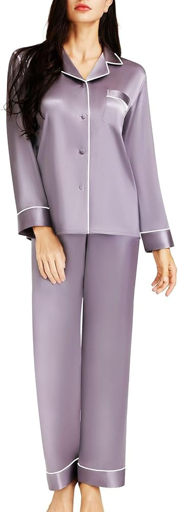 Lonxu Silk Satin Womens Pajama Sets Button Down Sleepwear Loungewear XS~3XL | Amazon (US)