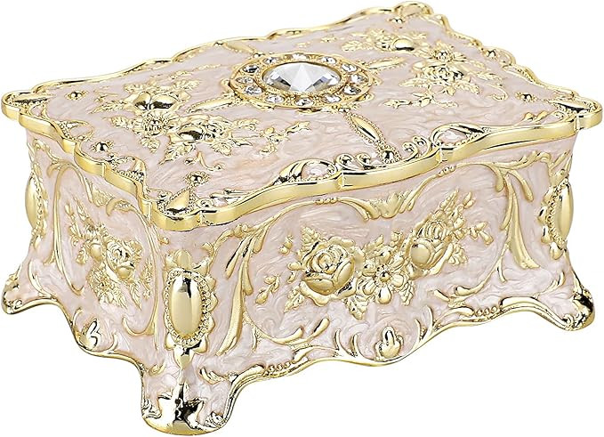 Hipiwe Vintage Jewelry Box, Small Enameled Trinket Box Organizer Rectangular Treasure Chest Box J... | Amazon (US)