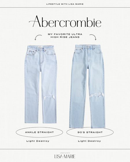 My favorite jeans!! Doesn’t lose its shape! Abercrombie curve love ankle straight jeans in 23s, color ‘light destroy (2nd row, 4th pair). Abercrombie 90s straight jeans in 24 extra short, color ‘light destroy (5th row, 1st pair)’.

*I prefer curve love in the ankle straight style. It gives you an extra 2 inches in hips/thighs and is great for hourglass + pear shapes! I do have to size down though. I prefer regular style  in the 90s straight jeans and wear 24 extra short. 

#LTKstyletip #LTKfindsunder100 #LTKsalealert