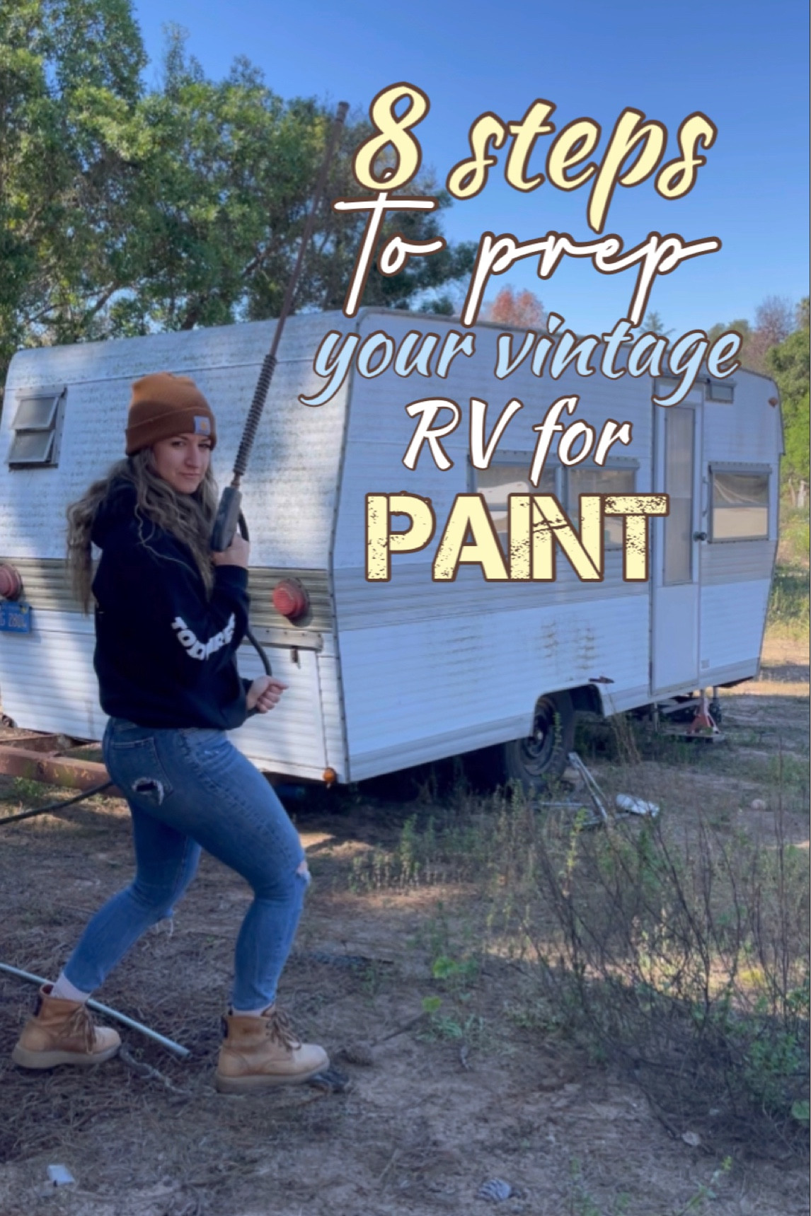 Prepping to paint the exterior of a vintage RV!